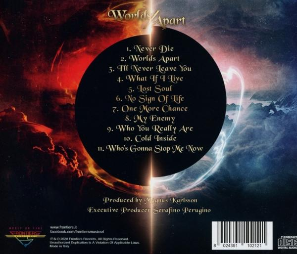 Albumcover: schwarzer Hintergrund mit rot-blauem Split. Albumname, Songtitel und Credits sind sichtbar.