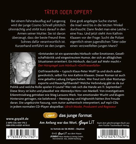 Buchcover mit Männerporträt, Text auf Deutsch. Der Titel lautet „Täter Oder Opfer?“