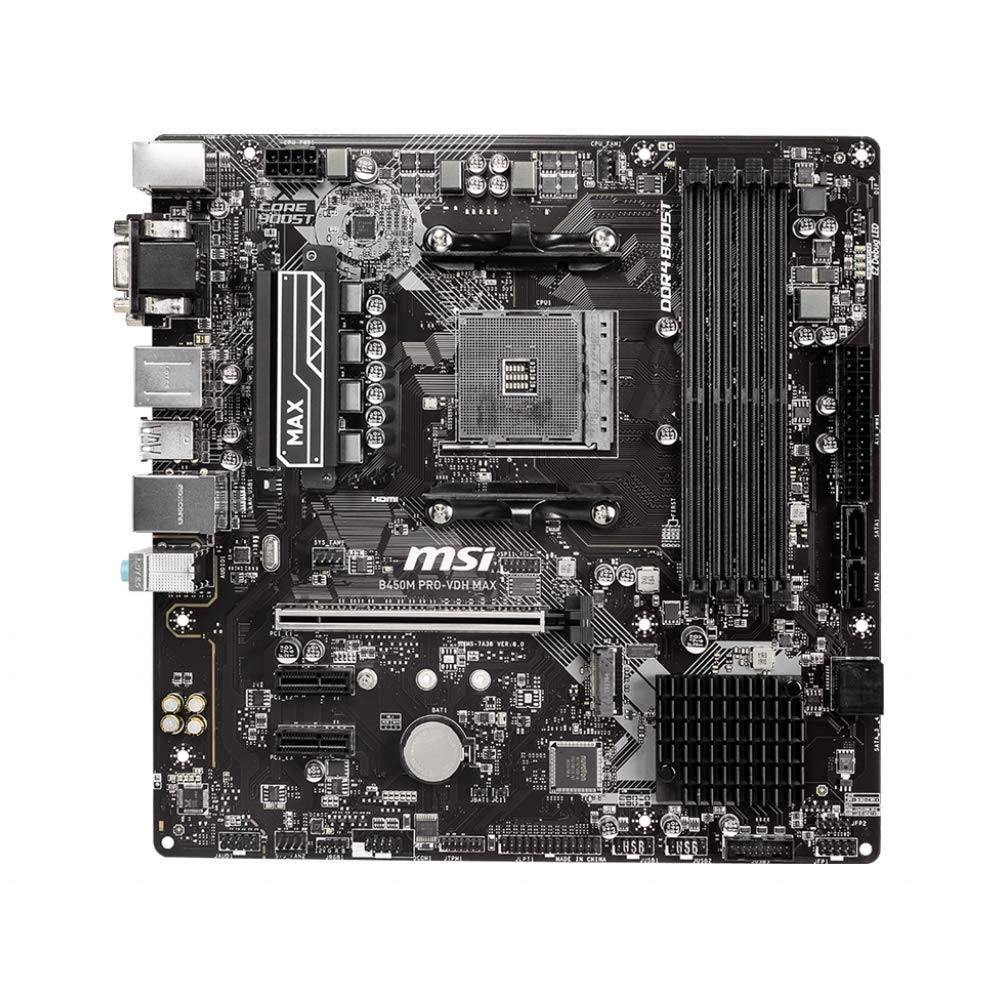 Placa base - MSI, B450M PRO-VDH MAX, Micro ATX, - AMD® B450 chipset, Zócalo AM4, Negro