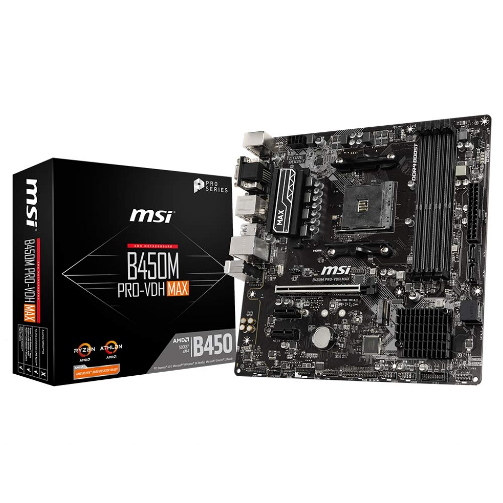 Placa base - MSI, B450M PRO-VDH MAX, Micro ATX, - AMD® B450 chipset, Zócalo AM4, Negro