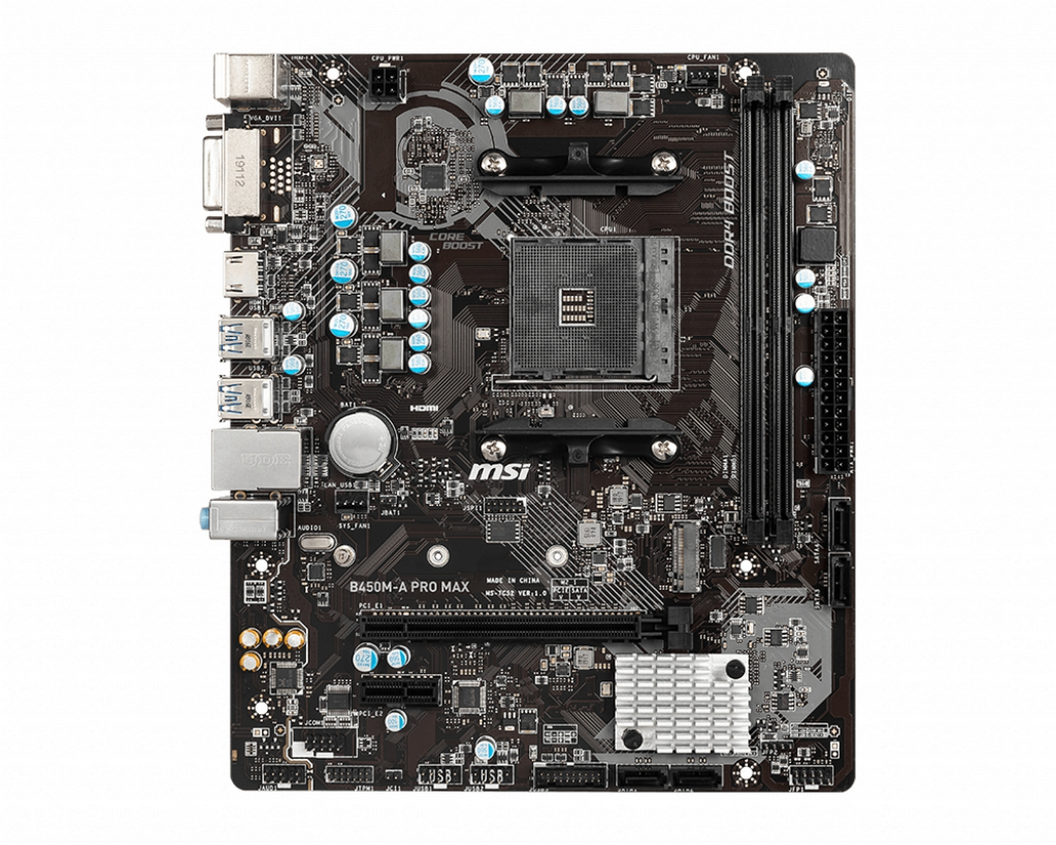 Placa base - MSI B450M-A Pro Max, Socket AM4, Micro ATX, Dual, DDR4, SDRAM, Realtek ALC892