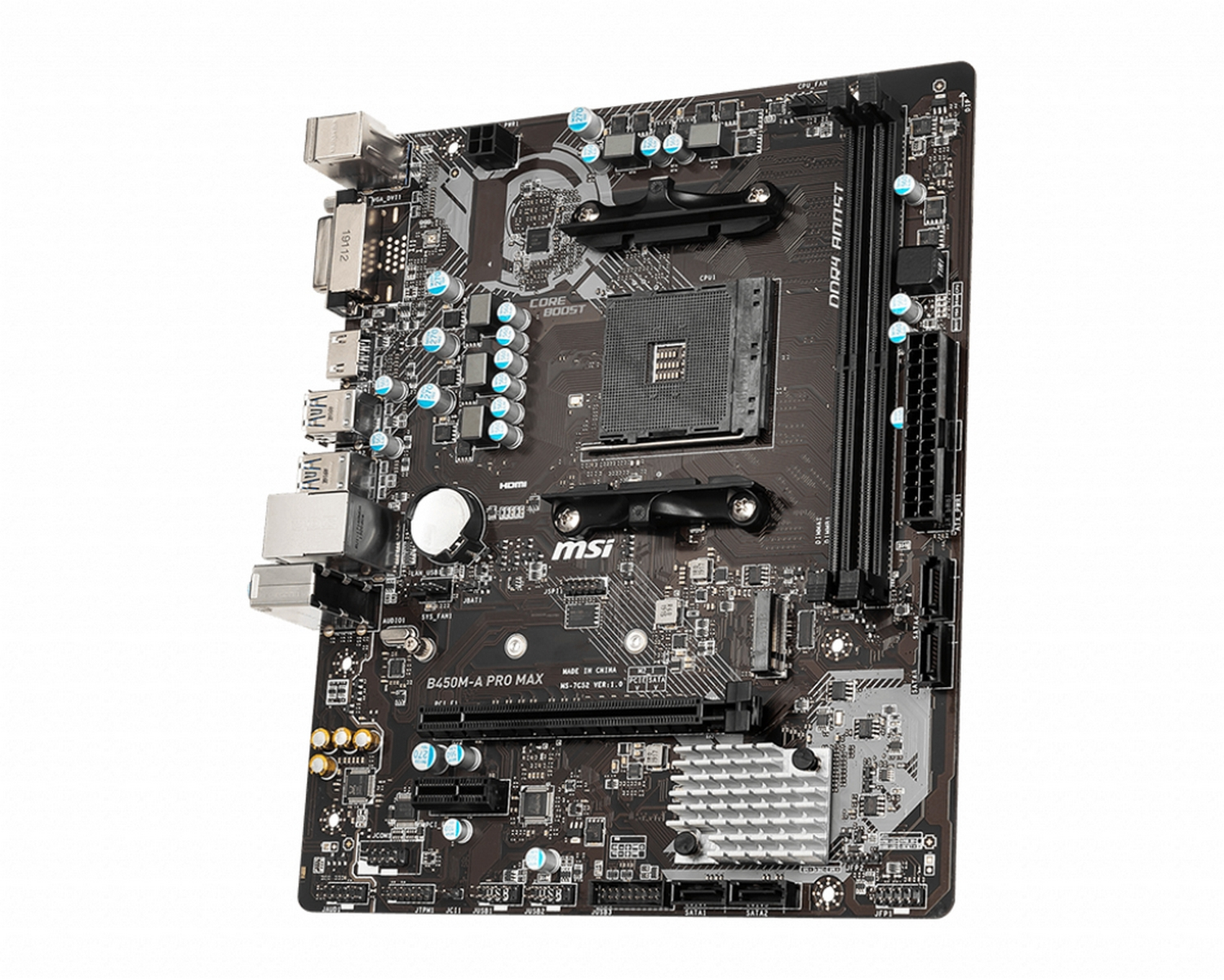 Placa base - MSI B450M-A Pro Max, Socket AM4, Micro ATX, Dual, DDR4, SDRAM, Realtek ALC892