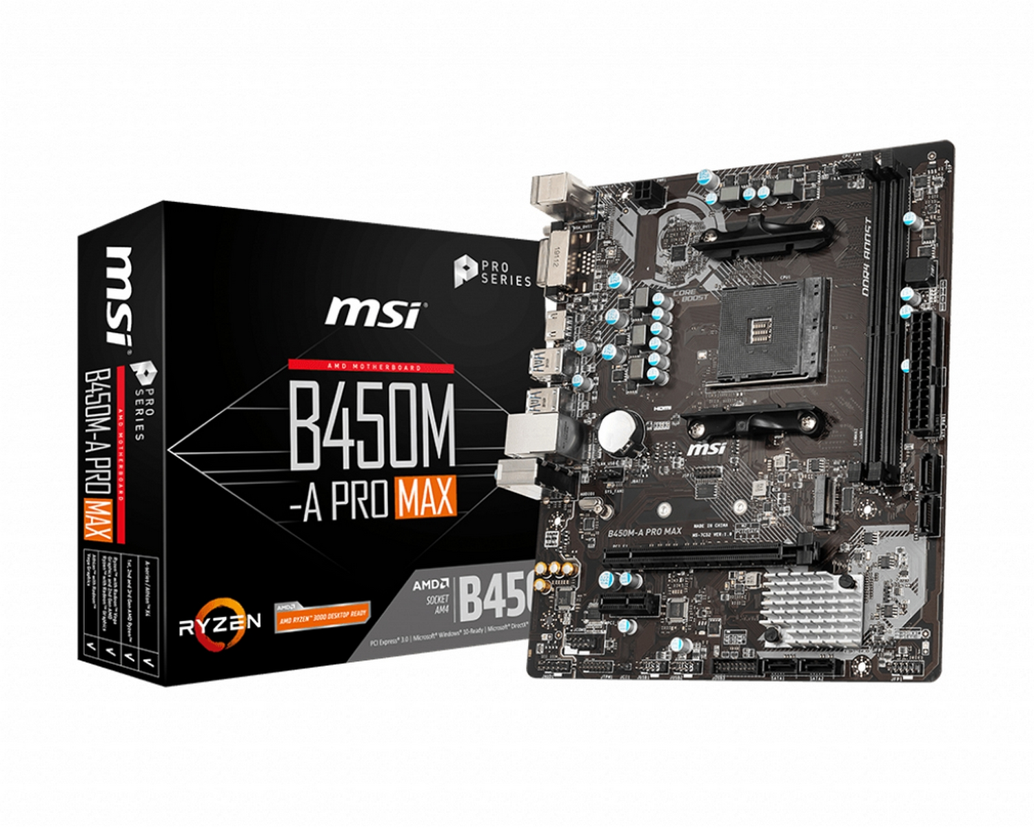 Placa base - MSI B450M-A Pro Max, Socket AM4, Micro ATX, Dual, DDR4, SDRAM, Realtek ALC892