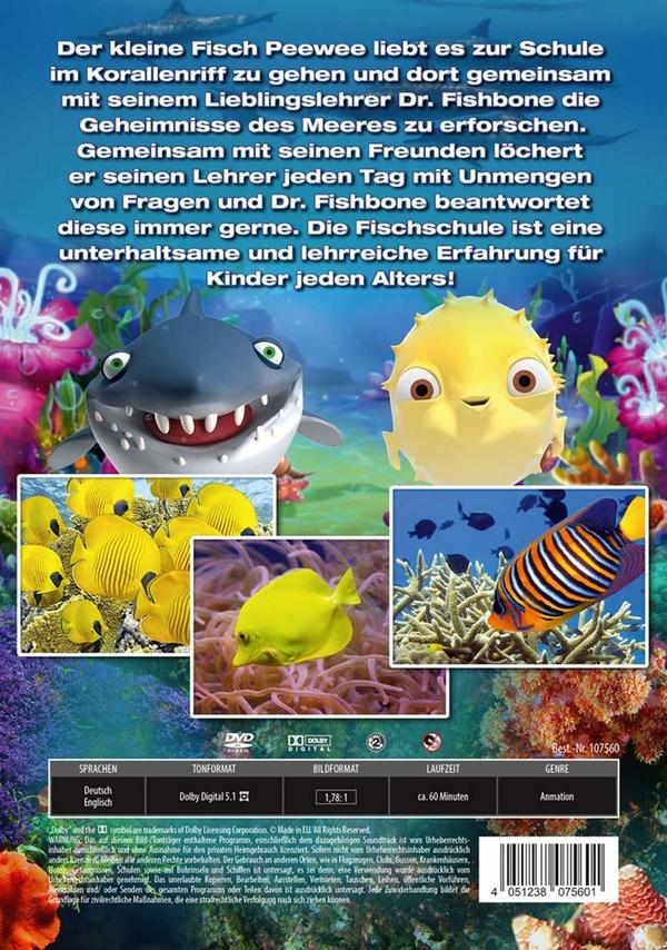 Poster eines Zeichentrickfilms über Fische. Enthält Bilder von Fischen und einem Hai.