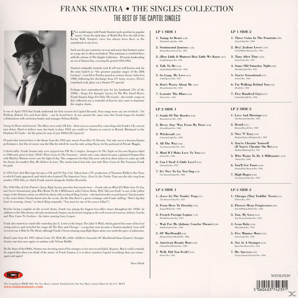 A 'The Sinatra Collection' című album borítója Frank Sinatrával és a dalok címeivel.