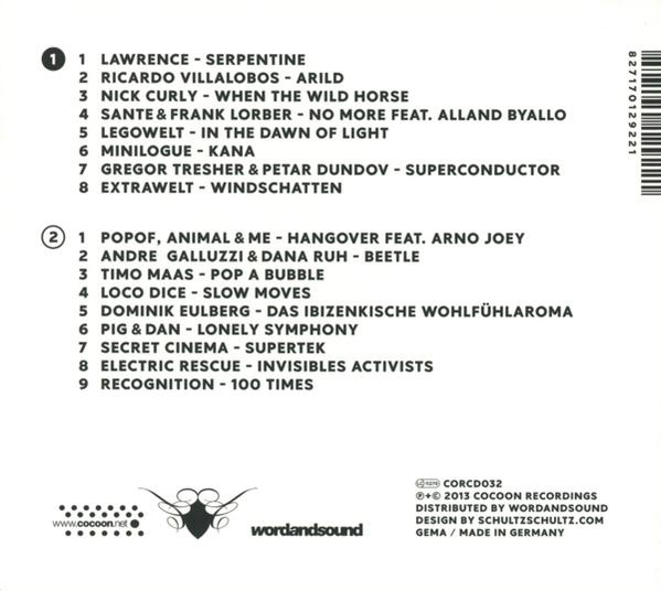 Album-Titelliste. Zahlen, Text, Logo und Barcode sind vorhanden, weißer Hintergrund.