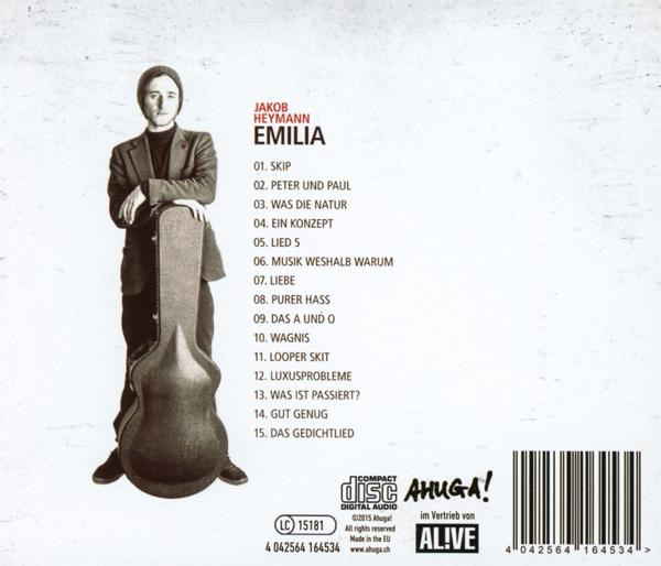 Rückseite einer CD mit Text und einem Mann.
