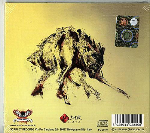 Albumcover mit einer Zeichnung eines hundeartigen Wesens auf gelbem Hintergrund.