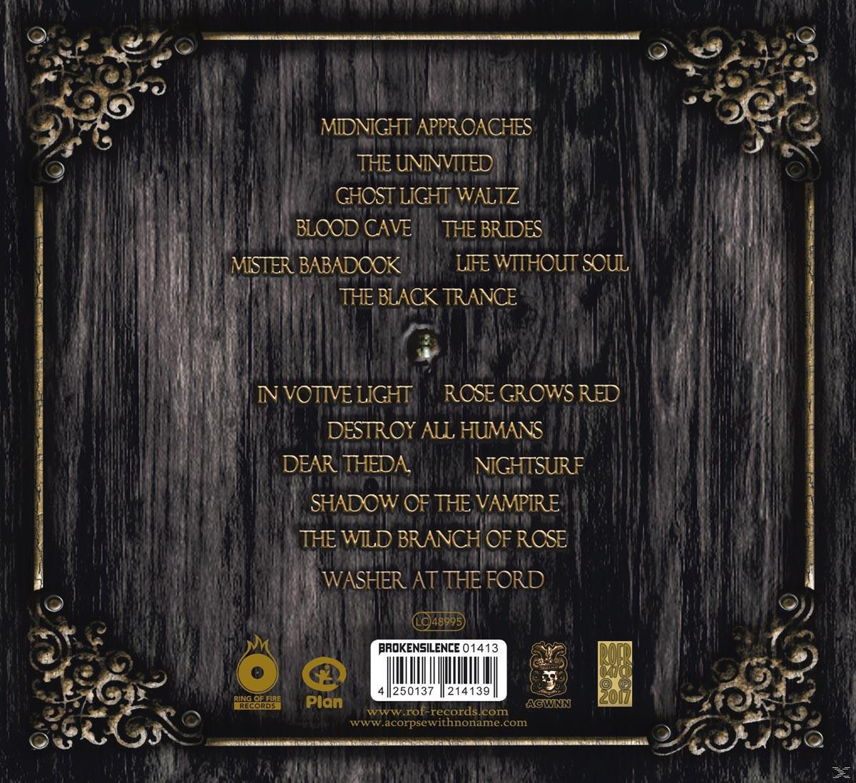 Albumcover mit dunklem Hintergrund und Text. Eine transparente Kunststoffabdeckung.