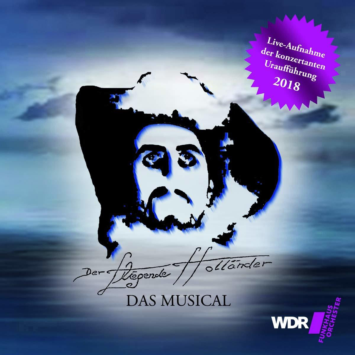 Albumcover mit blauer Silhouette eines Mannes, Text Das Musical und lila Stern.