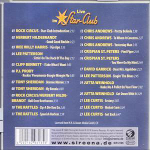 CD-Titelliste. Text in Blau auf blauem Hintergrund mit einem Stern. Enthält Songtitel und Künstlerinfo.