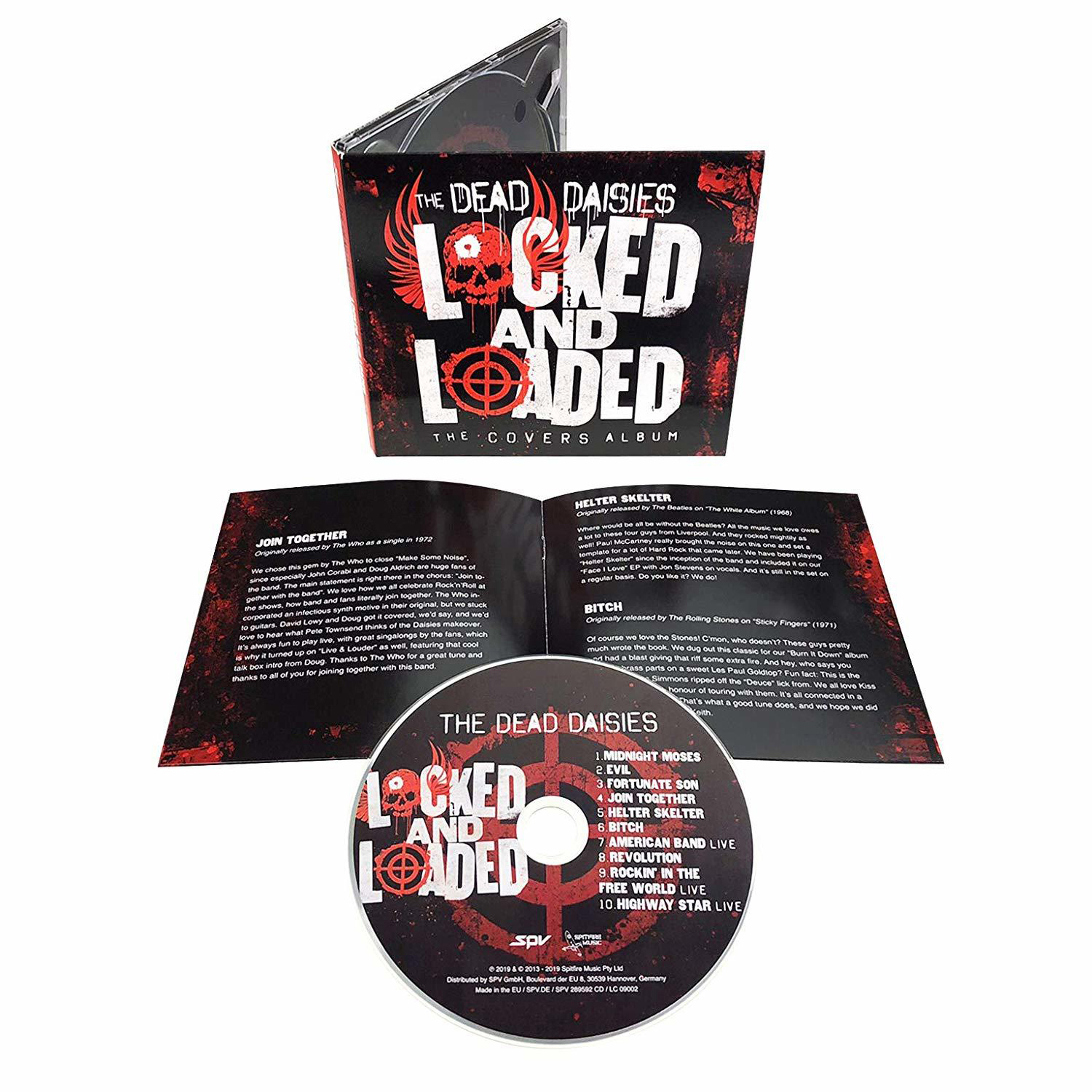 Geöffnete CD-Hülle, mit CD davor, Booklet sichtbar. Auf dem Cover steht 'Locked and Loaded'.