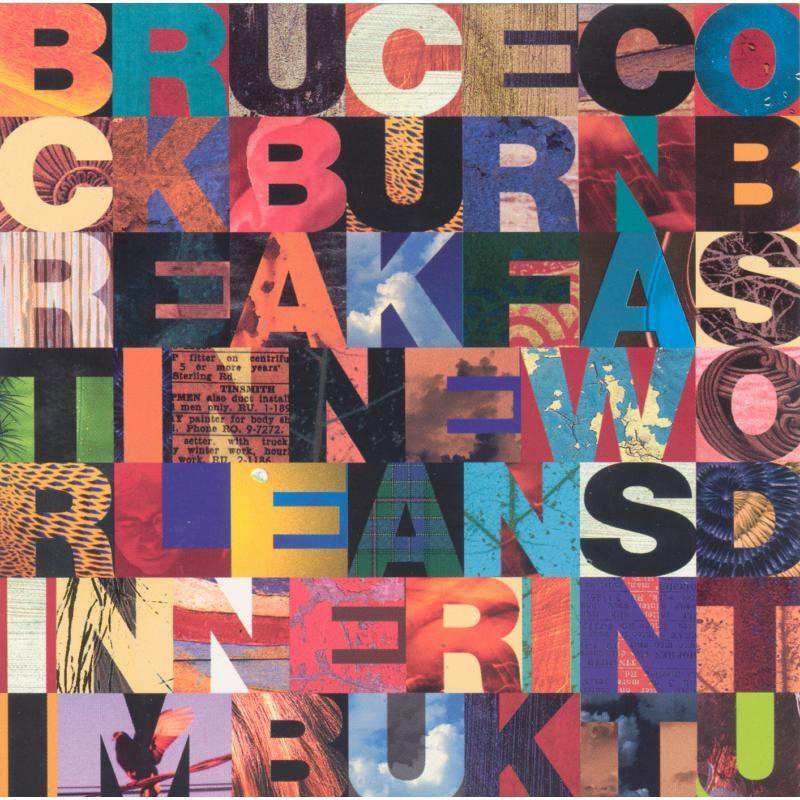 Albumcover mit einer bunten Collage aus Buchstaben und Wörtern. "Bruce Cockburn" ist sichtbar.