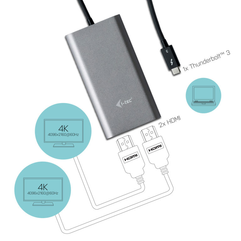 I-TEC TB3DUAL4KHDMI Adapter, Silber