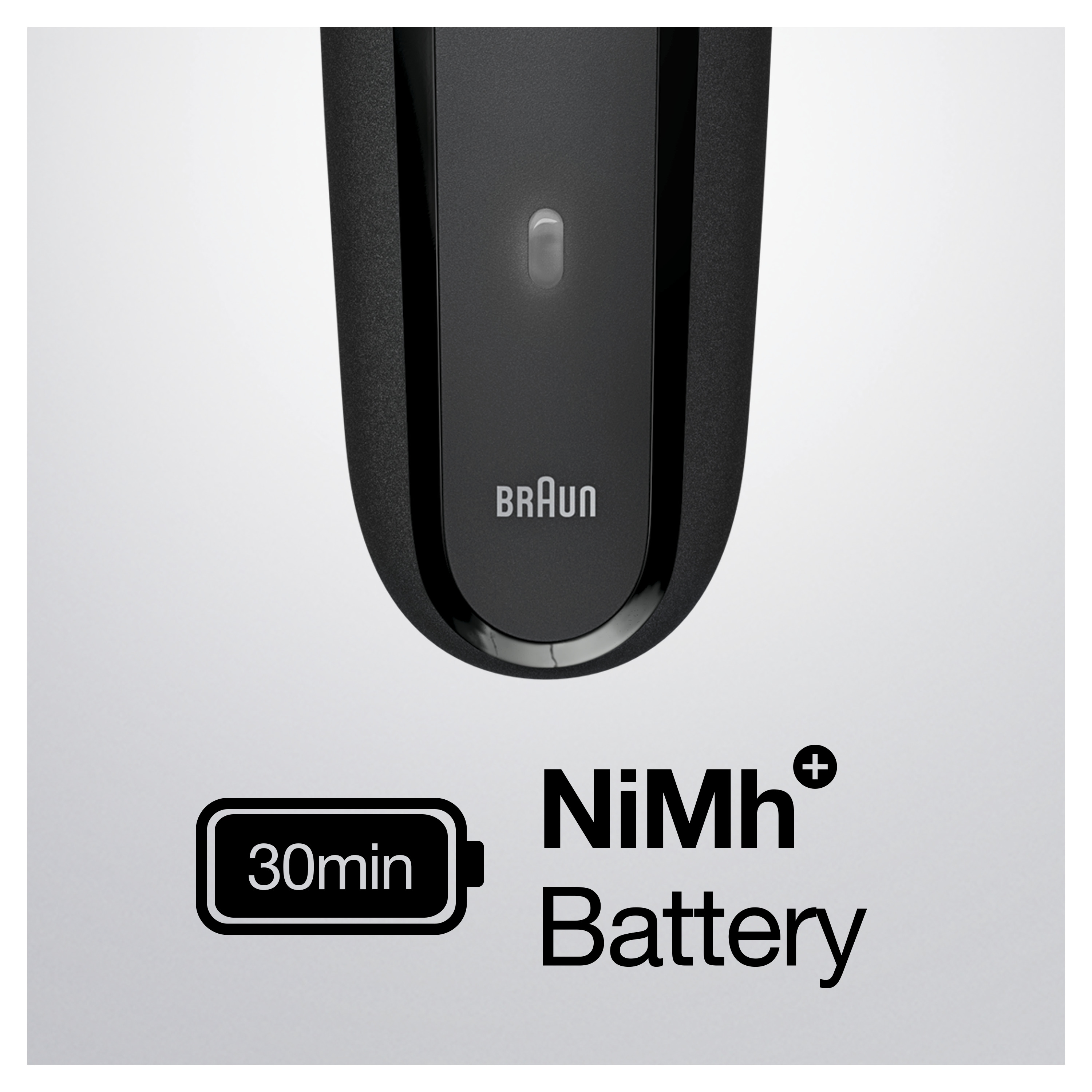 Mavi ve siyah tasarımlı bir Braun S3 tıraş makinesi ve stili.