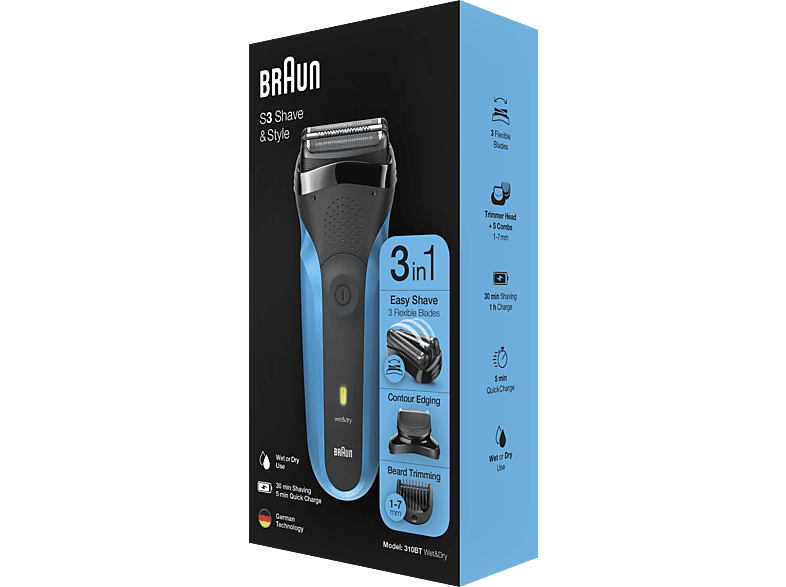 BRAUN 3 Serisi 310BT Blu 3in1 Islak&Kuru Kullanım Tıraş Makinesi ve Sakal Şekillendirici Mavi/Siyah_7