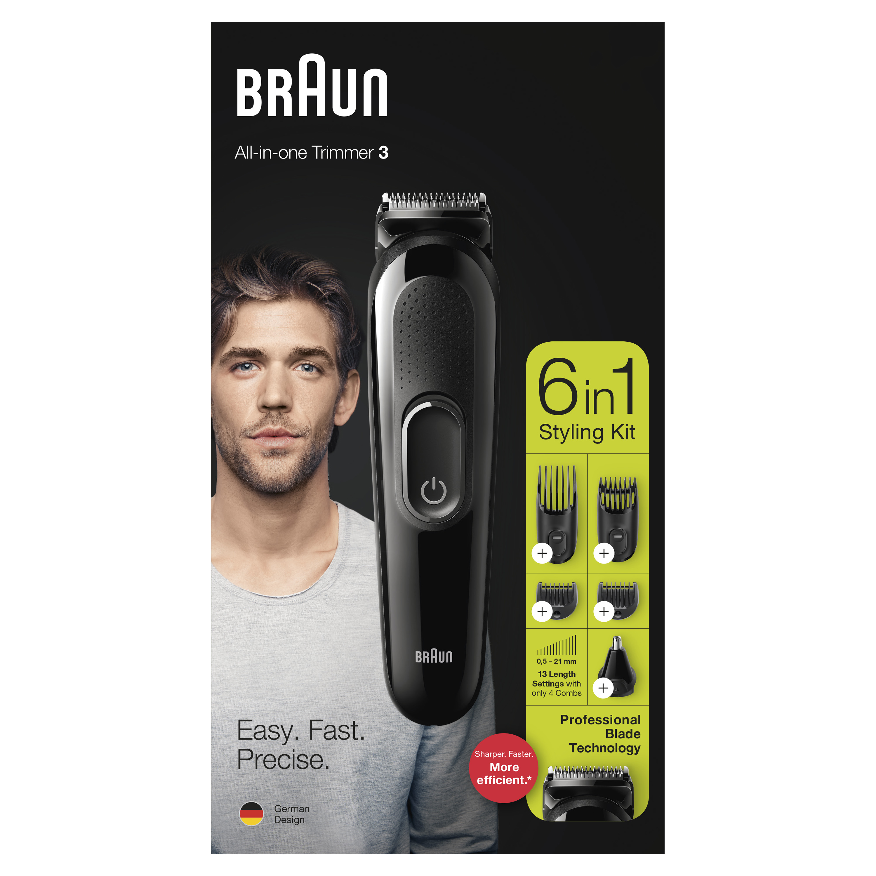 Braun düzeltici kiti, erkek yüzü. Siyah düzeltici, 6'sı 1 arada kit, Alman tasarımı, hassas.