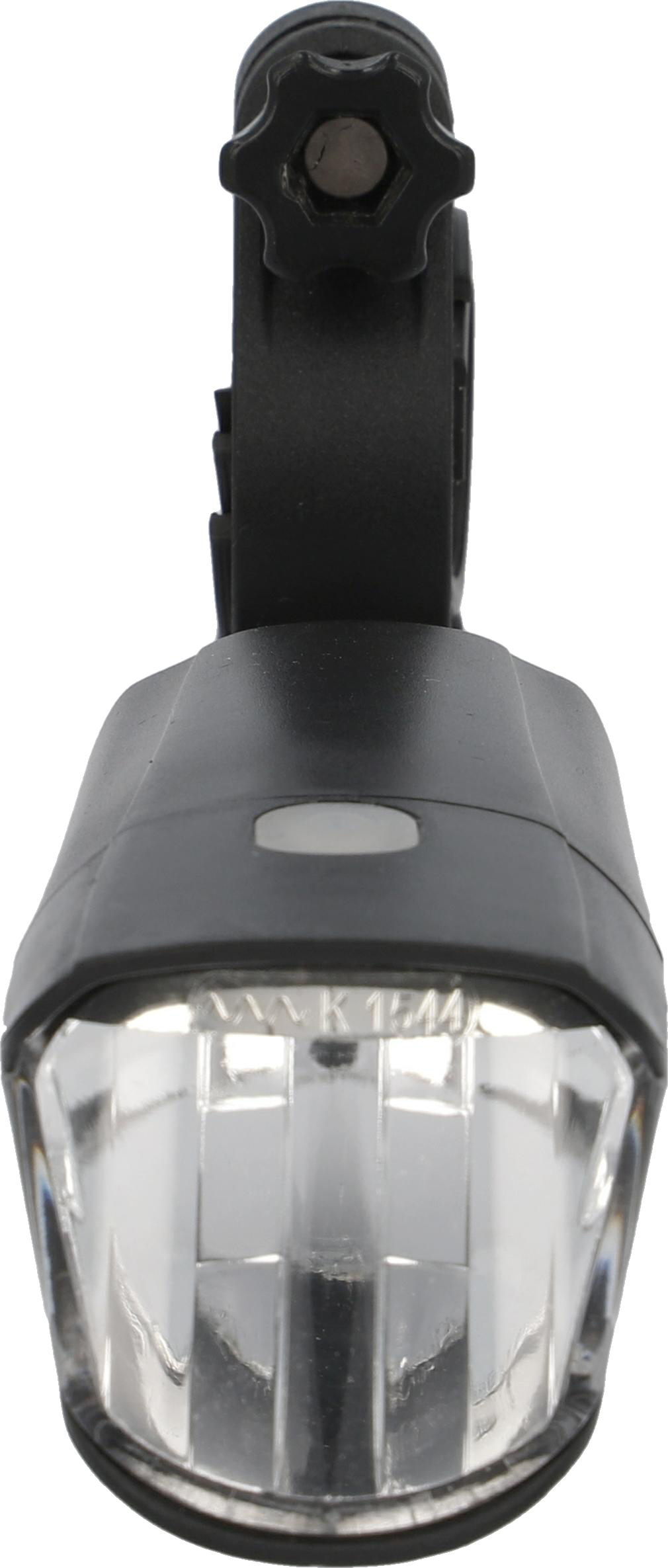 Ein schwarzes Fahrradlicht mit klarer Linse.