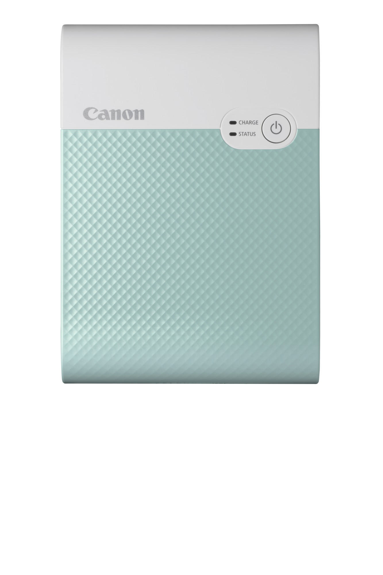 Weißer und hellblauer Canon-Drucker mit Strom- und Statusknöpfen.
