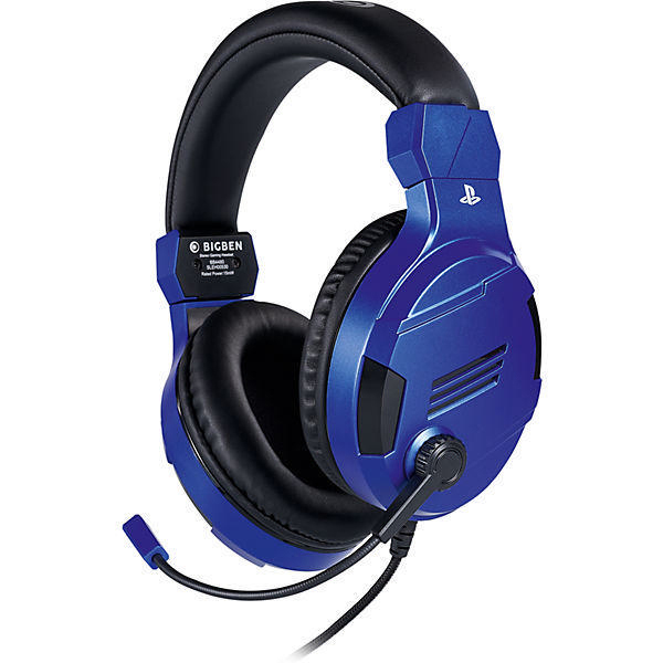 Blaues und schwarzes Gaming-Headset mit Mikrofon.