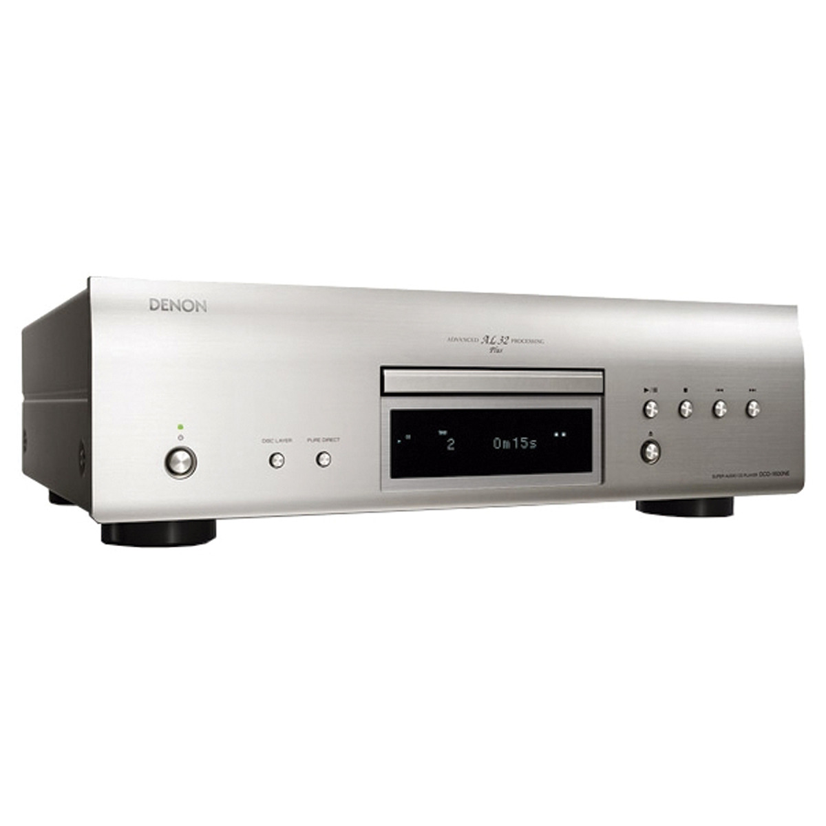 Reproductor CD - Denon DCD 1600NE, 117 dB, Procesamiento AL32, Modo Pure Direct, Plata