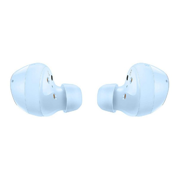 Auriculares inalámbricos azul claro, vista lateral, sobre blanco.