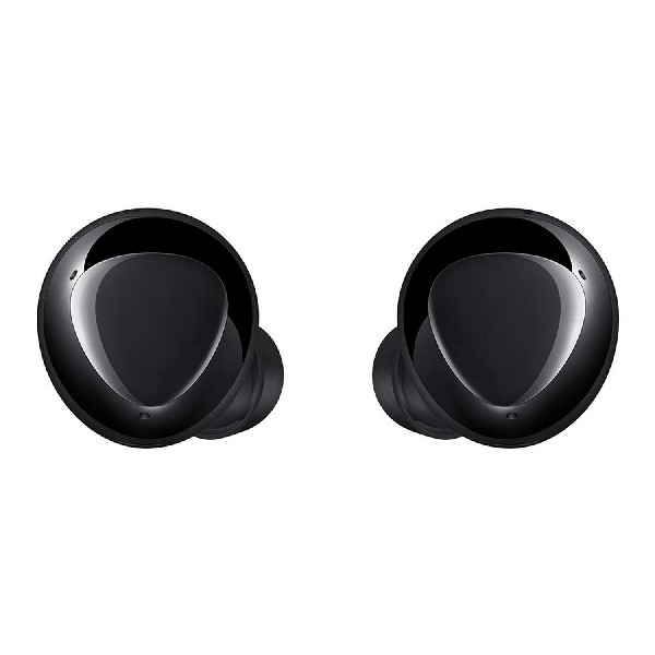 Dos auriculares inalámbricos negros. Son pequeños y tienen forma redondeada.