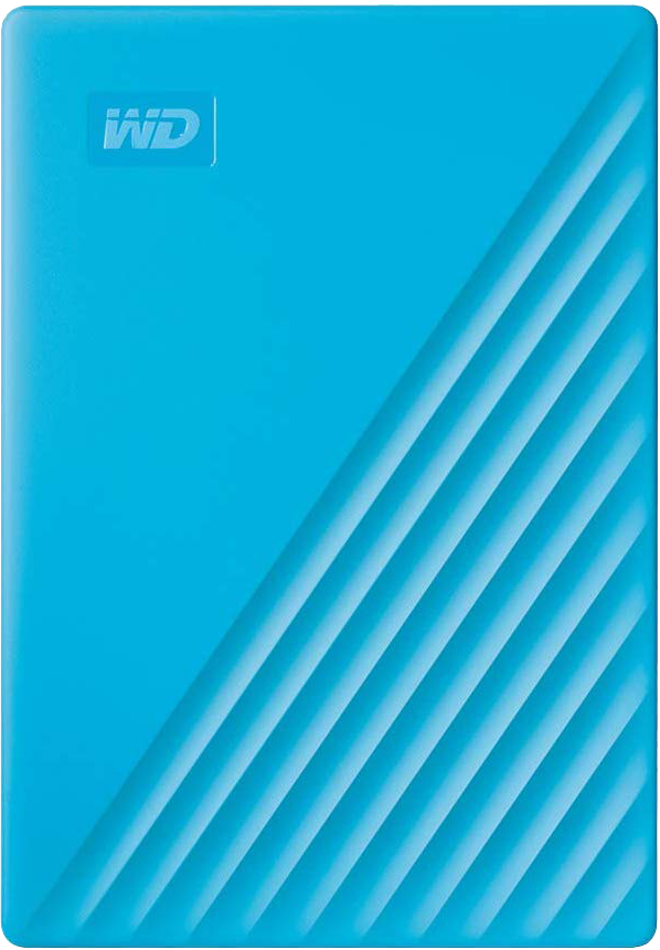 Un disque dur rectangulaire turquoise avec un motif de rayures diagonales texturées.