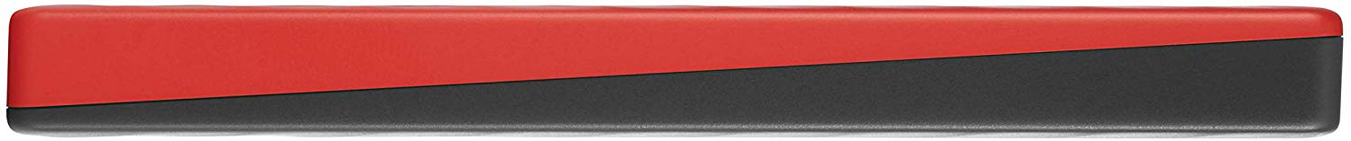 Un objet rectangulaire rouge et noir avec des lignes obliques. Le rouge est en haut, le noir en bas.