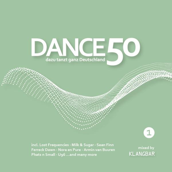 CD-Cover mit dem Text 'DANCE 50' und einer weißen Wellenlinie, hellgrüner Hintergrund.