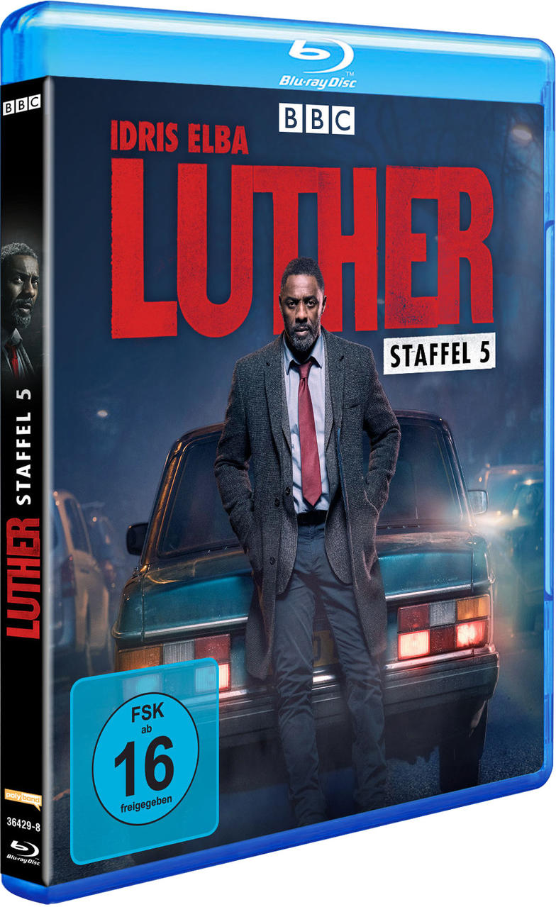 Blu-ray-Hülle der TV-Serie Luther. Mit Idris Elba und dem Titel der Show.