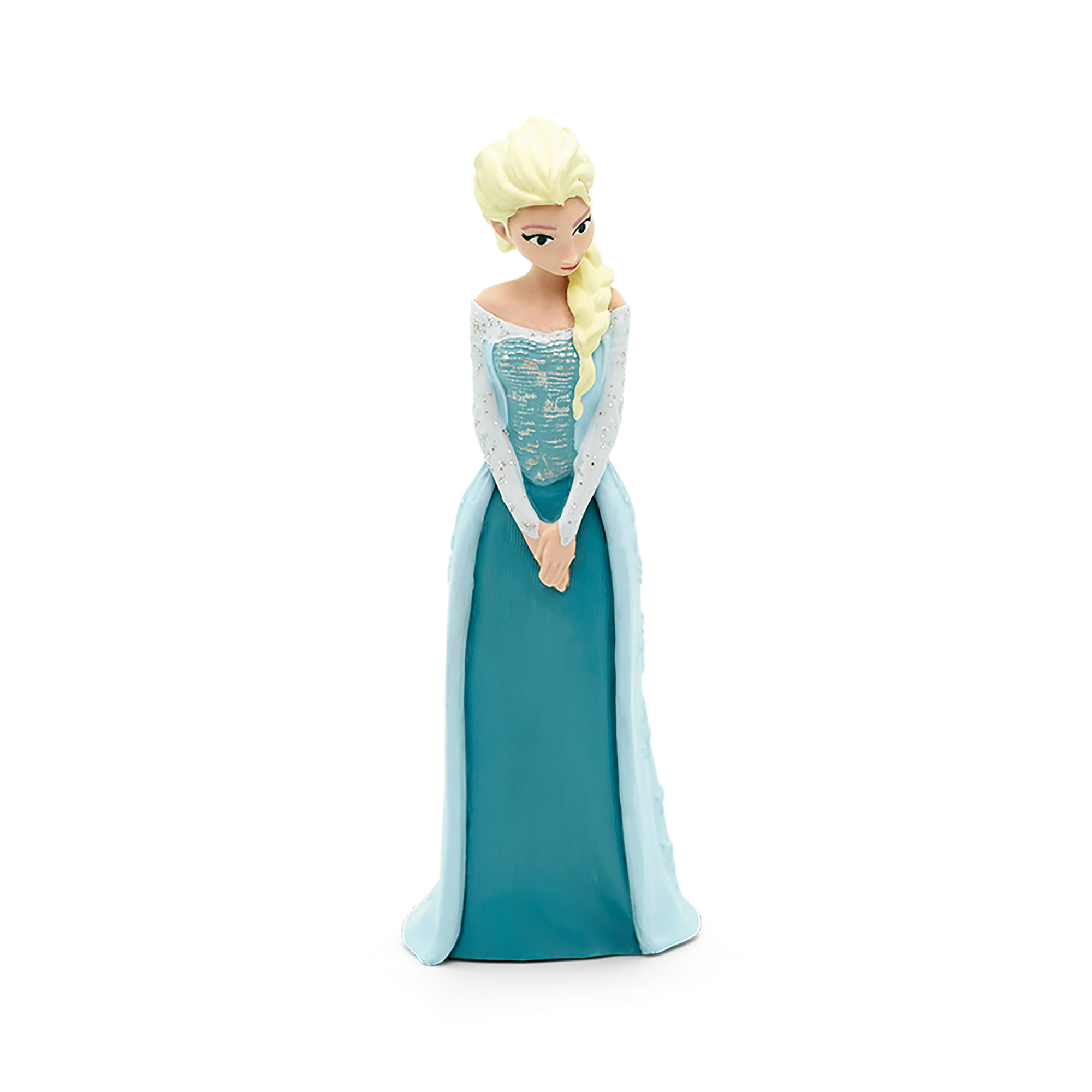 Elsa-Figur aus Frozen, blondes Haar, blaues Kleid, stehende Pose.