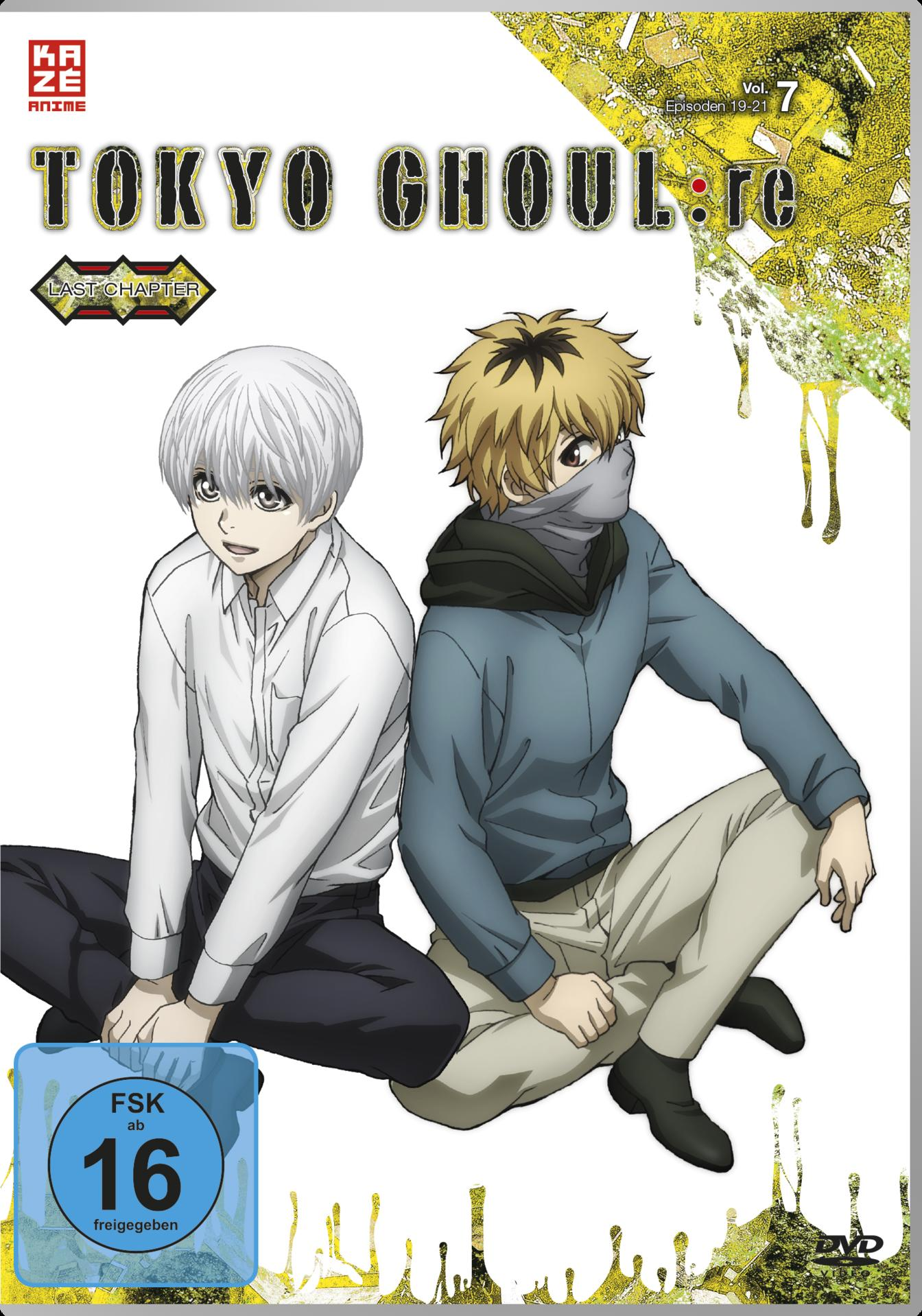 Tokyo Ghoul:re DVD-Cover mit zwei Anime-Charakteren. FSK 16-Aufkleber.