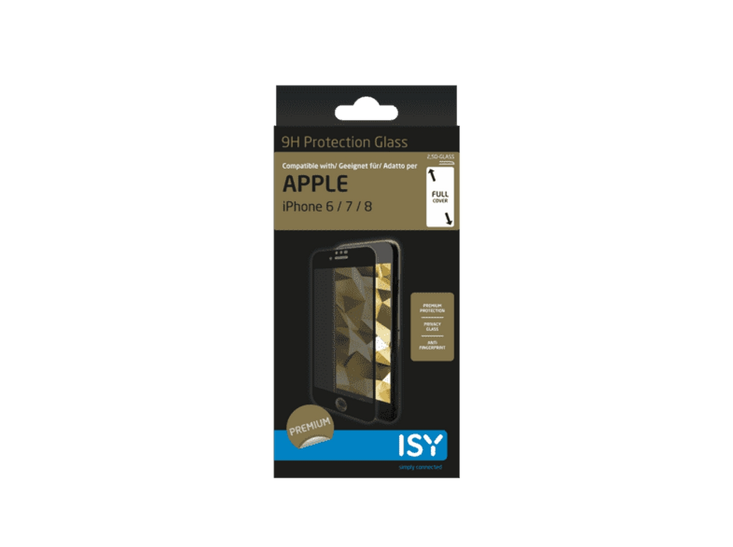 Embalaje protector de pantalla para iPhone 6/7/8, negro con imagen de teléfono.