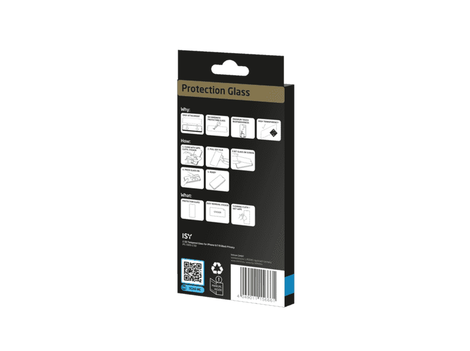 Parte trasera del paquete de protector de pantalla, con instrucciones y detalles sobre fondo blanco.