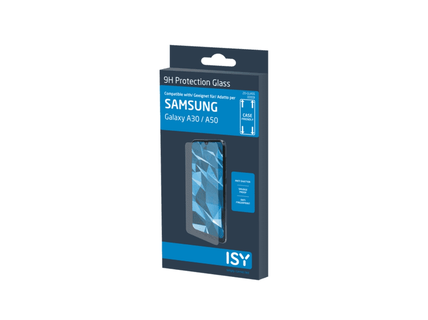 Embalaje protector de pantalla para Samsung Galaxy A30/A50, con imagen de teléfono.