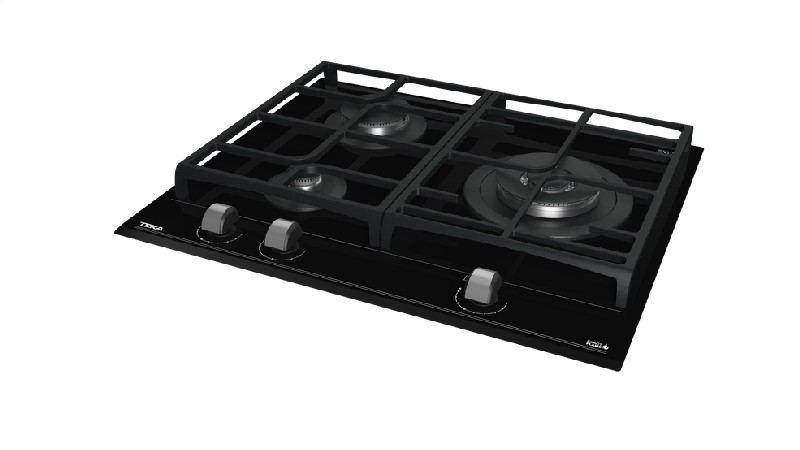 Una placa de cocina de gas negra con tres quemadores.