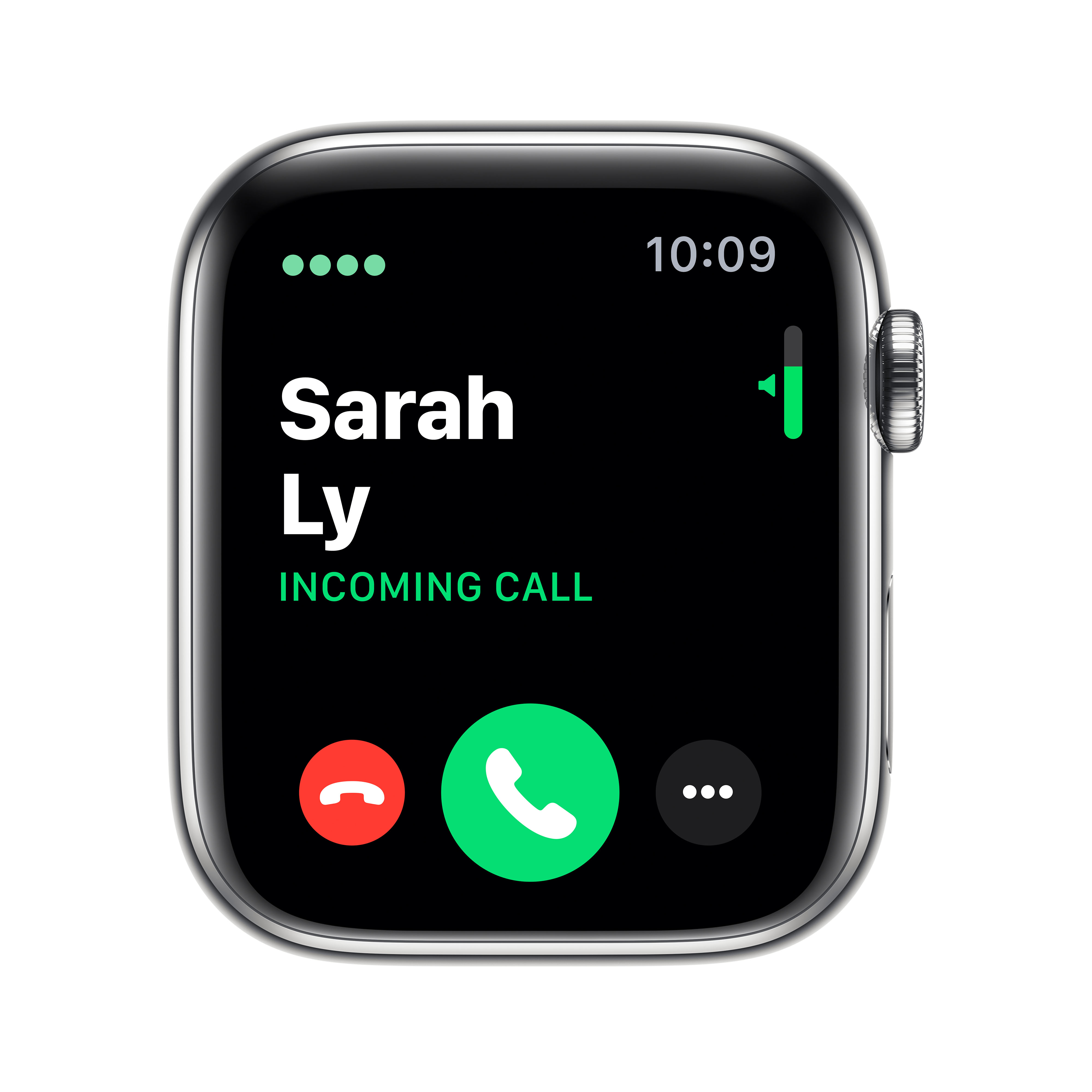 Ein Smartwatch-Bildschirm zeigt einen Anruf mit Sarah Ly an.