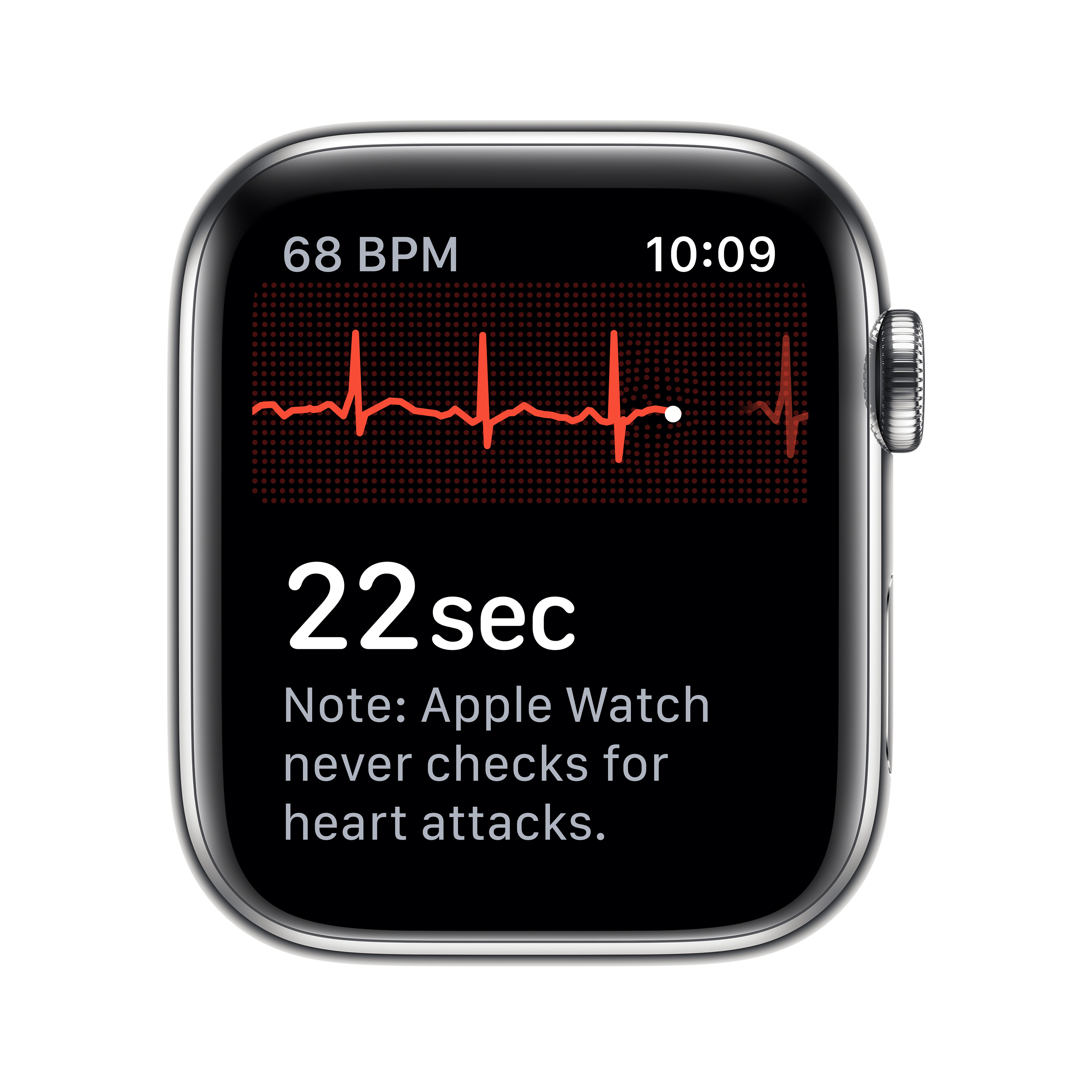 Apple Watch mit Herzfrequenz und Uhrzeit.