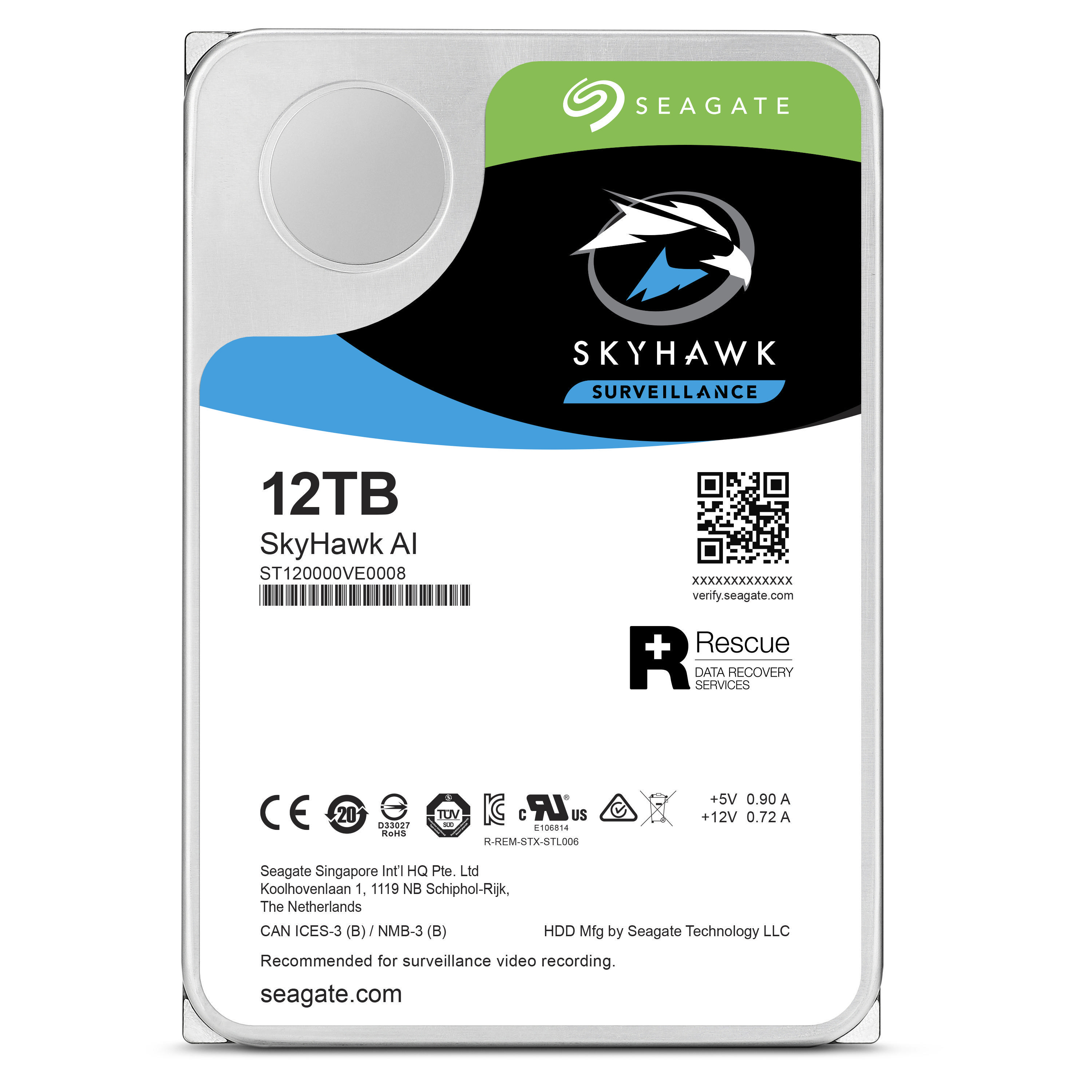 SEAGATE SkyHawk AI Festplatte Bulk, 12 TB HDD SATA 6 Gbps, 3,5 Zoll, intern