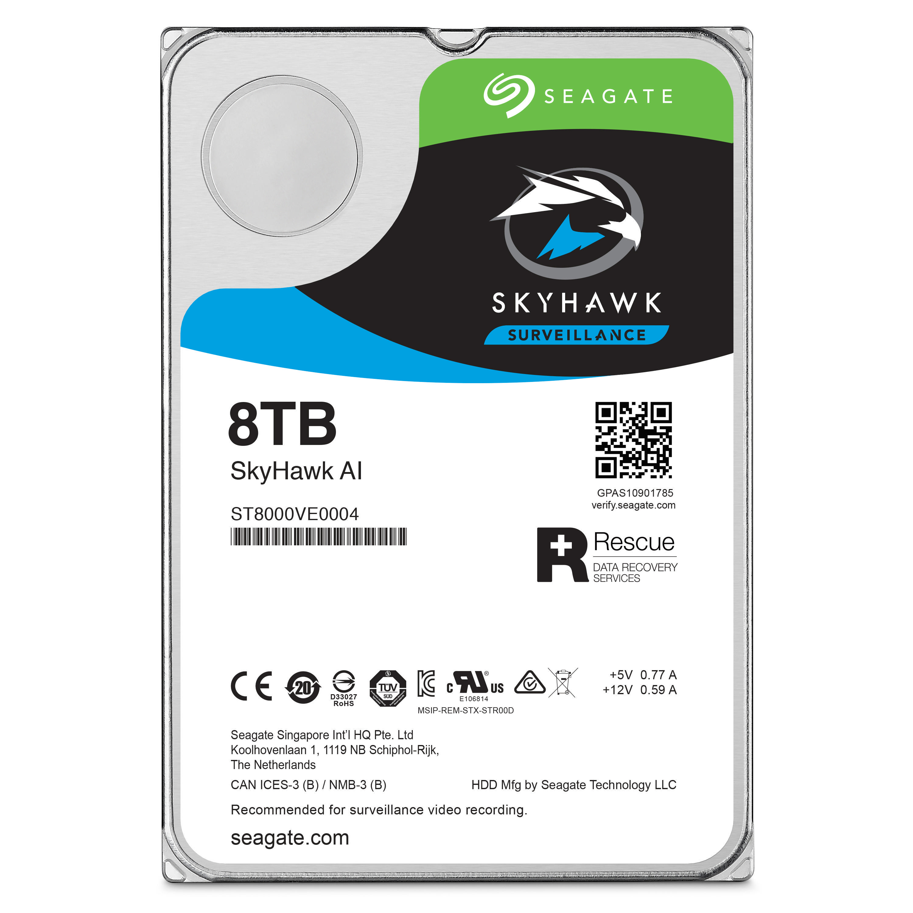 SEAGATE SkyHawk AI Festplatte Bulk, 8 TB HDD SATA 6 Gbps, 3,5 Zoll, intern