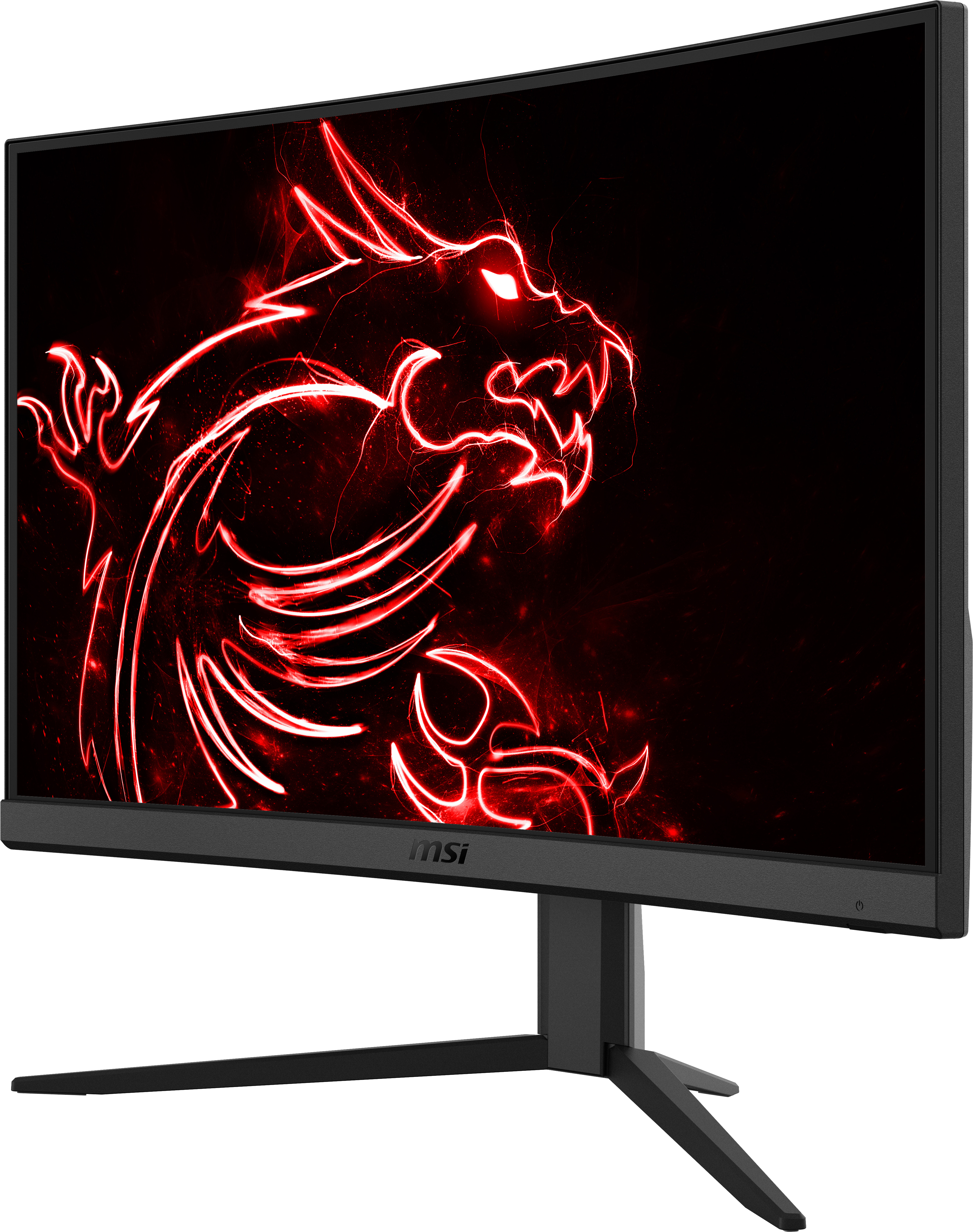 MSI Curved Gaming Monitor mit roter Drachengrafik auf dem Bildschirm.