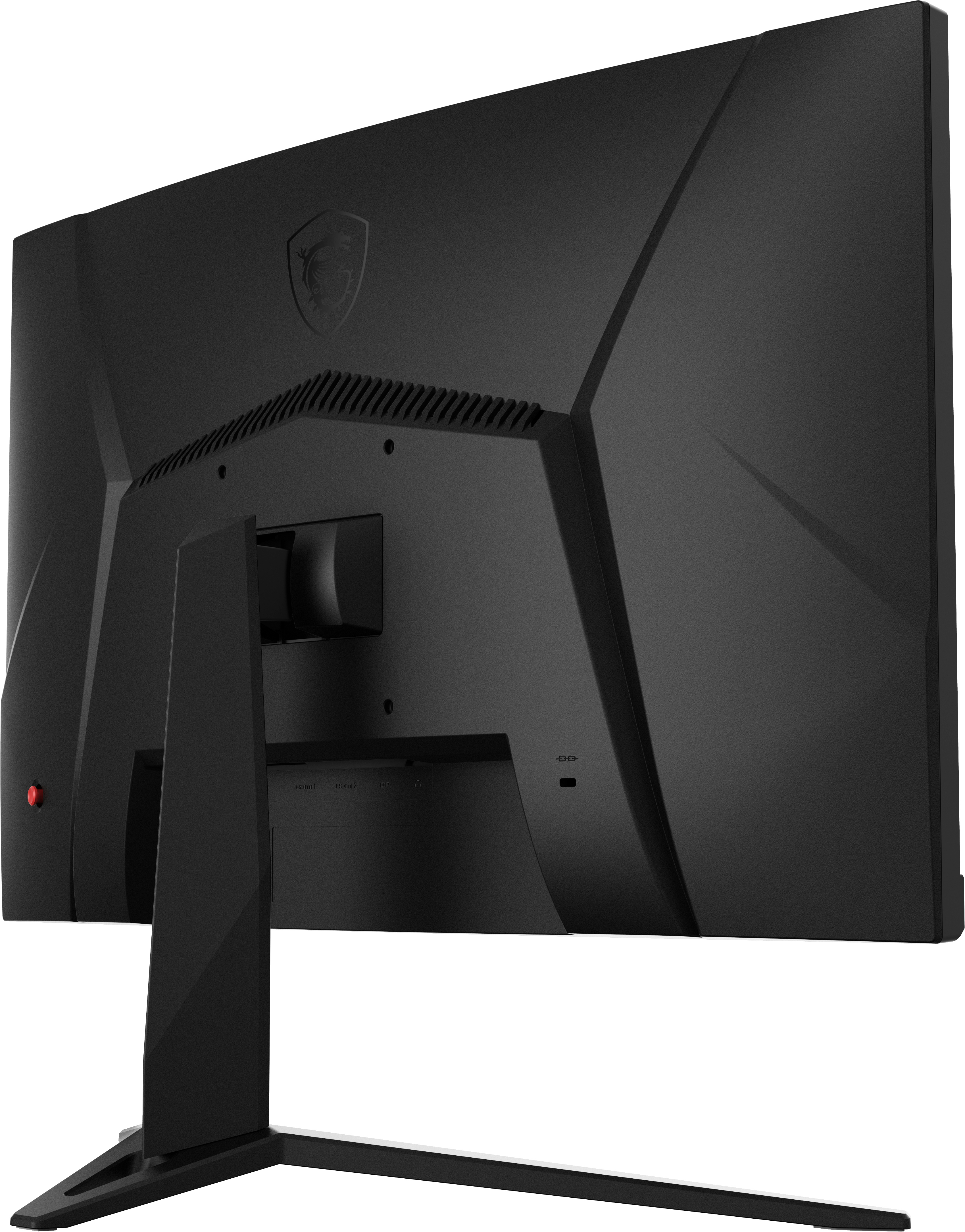 Rückansicht eines schwarzen MSI Monitors mit Ständer.