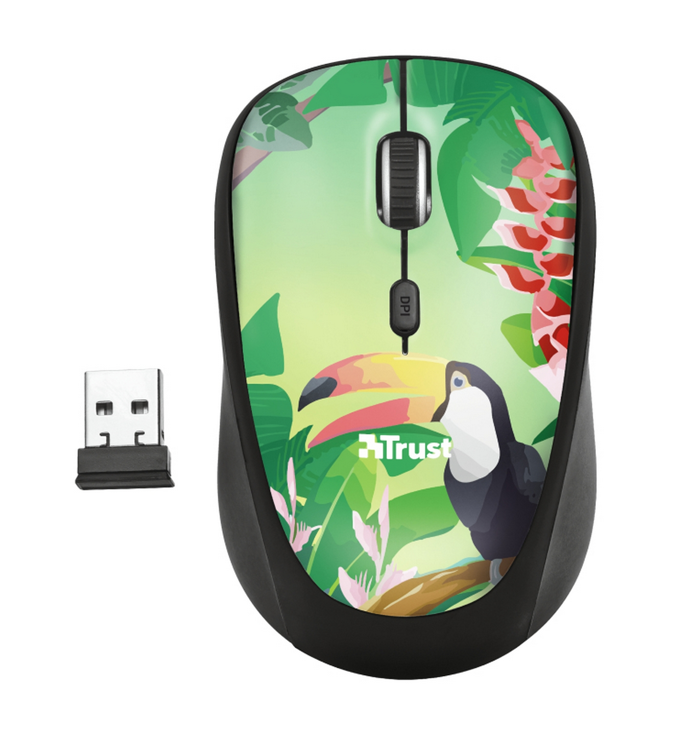 Ratón inalámbrico - Trust Yvi, 1600DPI, Óptico, Receptor USB, Ambidiestro, Multicolor
