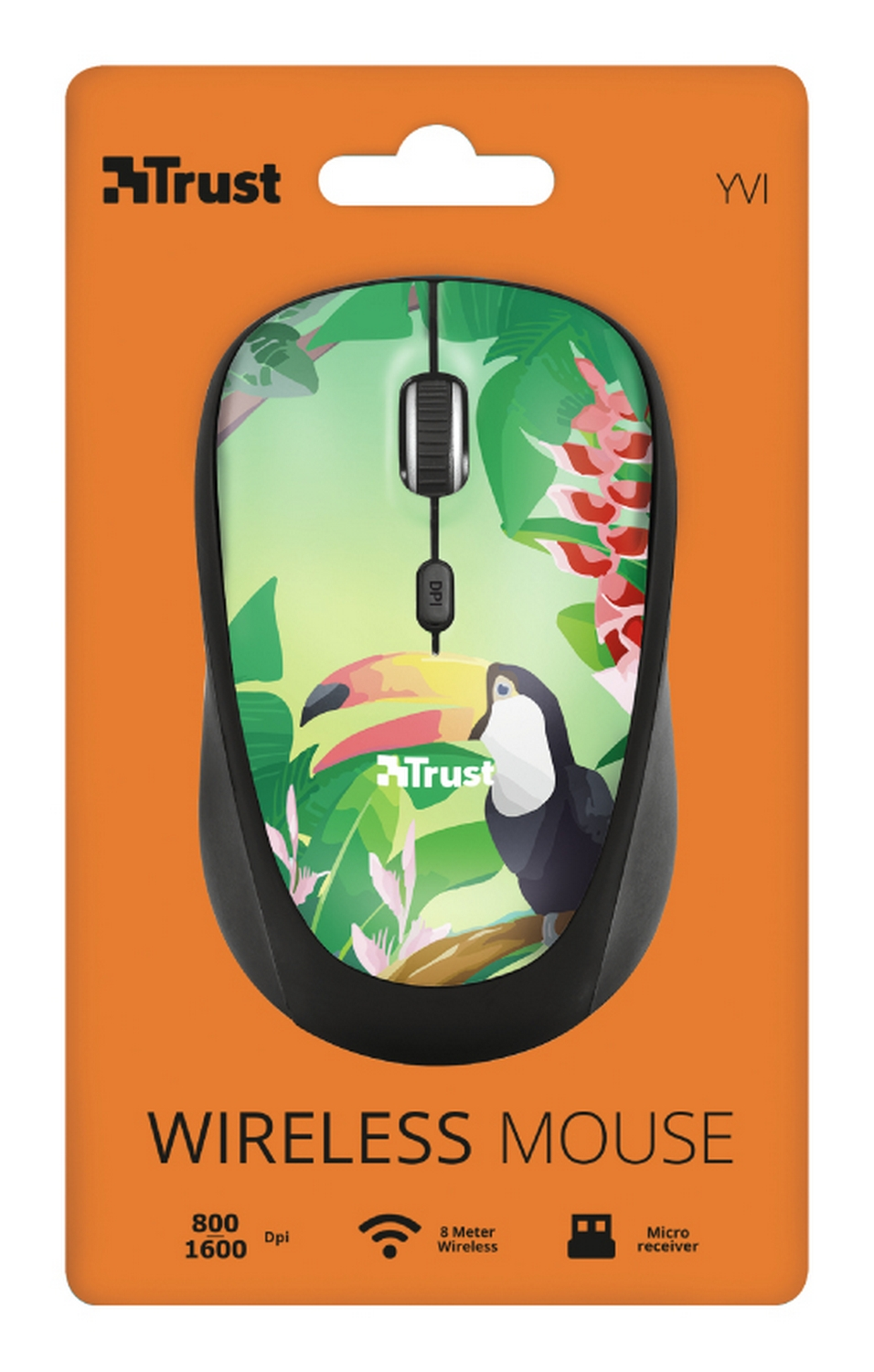 Ratón inalámbrico - Trust Yvi, 1600DPI, Óptico, Receptor USB, Ambidiestro, Multicolor