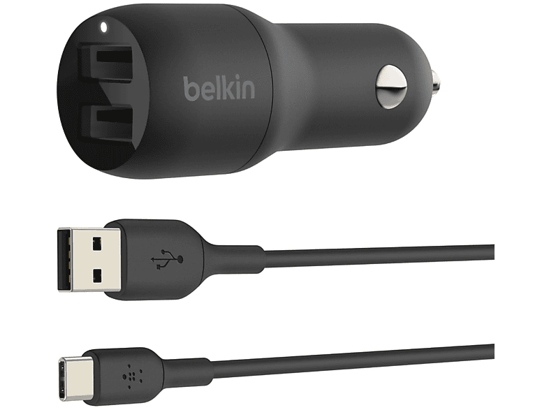 BELKIN 24W Hızlı Araç İçi Şarj Cihazı 2 Port Usb Siyah+Type-C Kablo