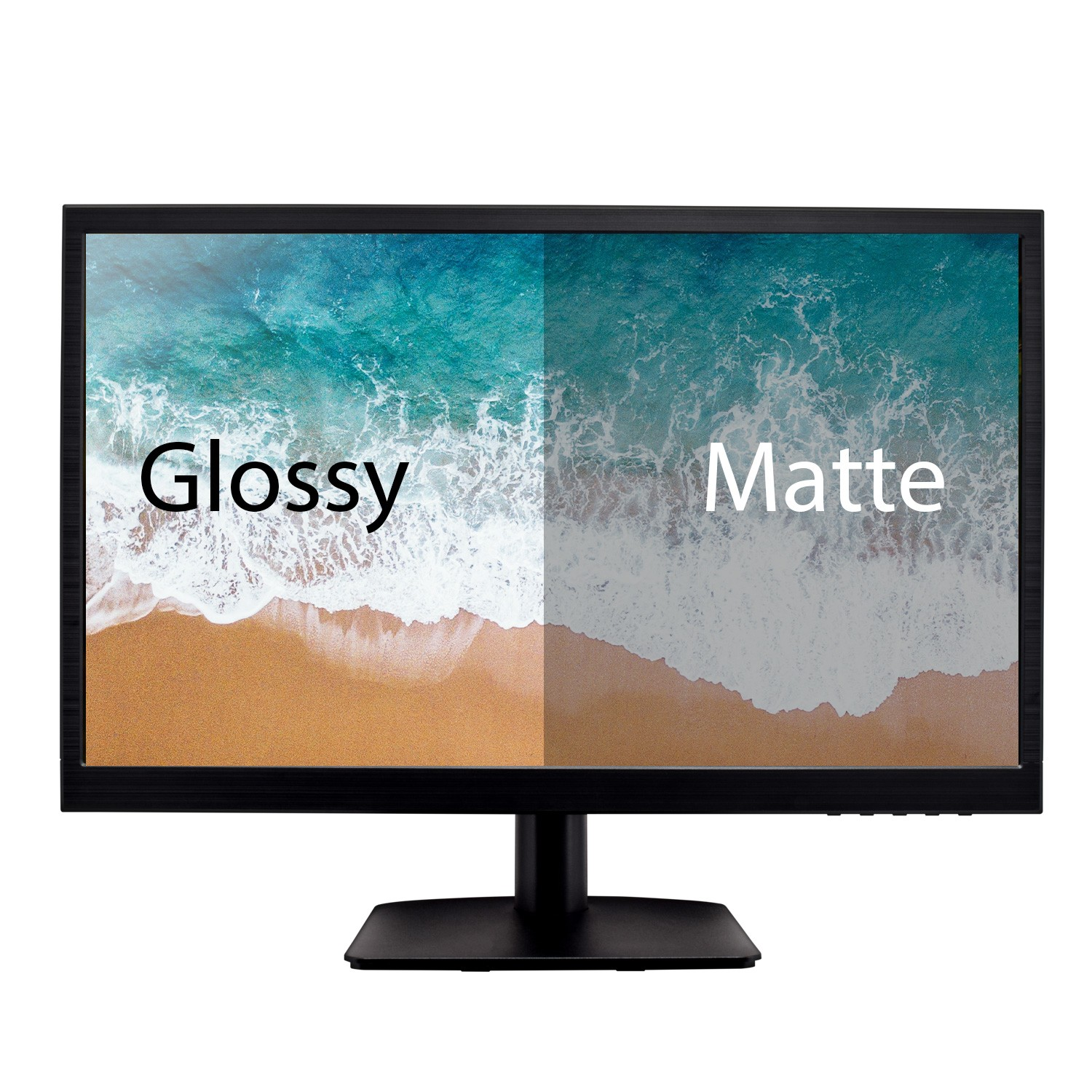 Ein Monitor zeigt eine Strandansicht, links 