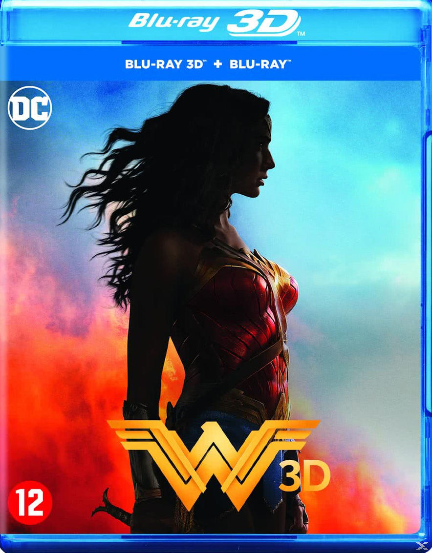 Wonder Woman Blu-ray 3D-cover. Toont Wonder Woman in een rood-gouden outfit.