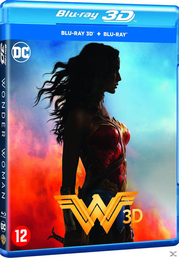 Wonder Woman Blu-ray 3D-hoes met het Wonder Woman-logo en afbeelding.