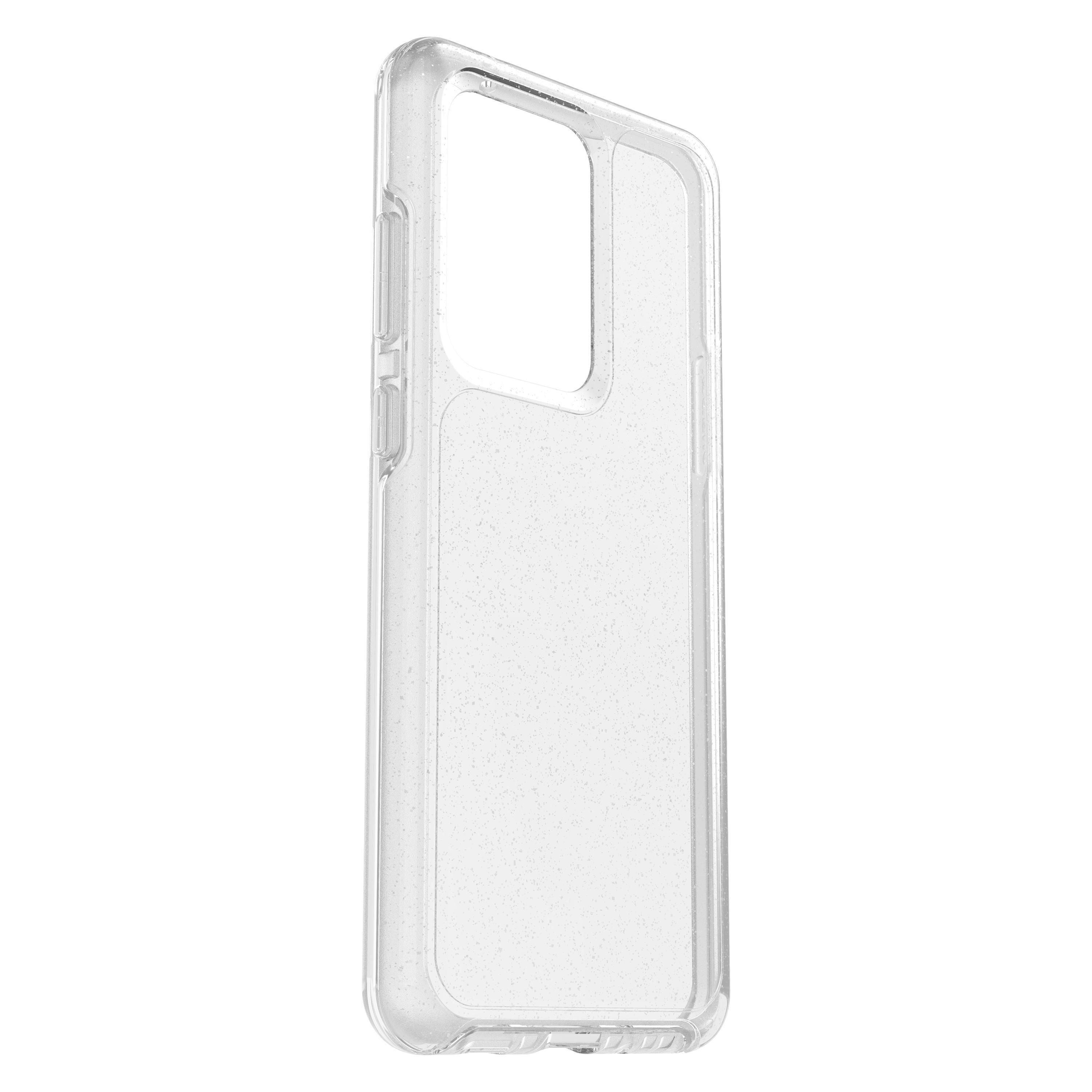 Transparente Handyhülle. Es ist transparent und hat einen leicht glitzernden Effekt.
